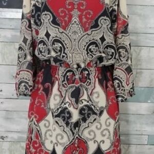 VENUS Red and Black Long Sleeve Dress